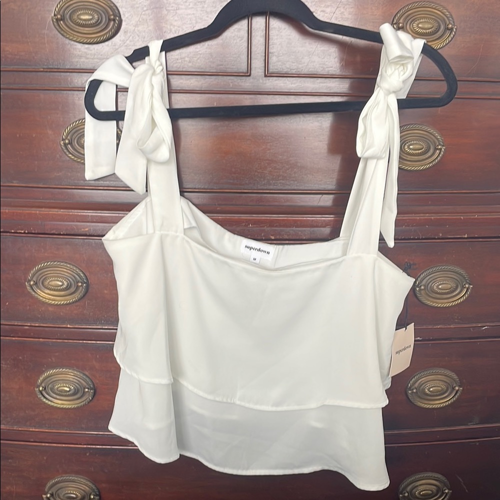 White Superdown Top with Bow Straps